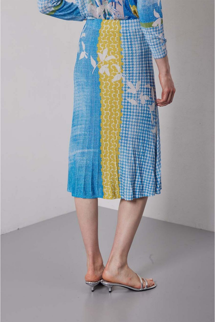 Gonna plissé lunghezza media con stampa Delavè