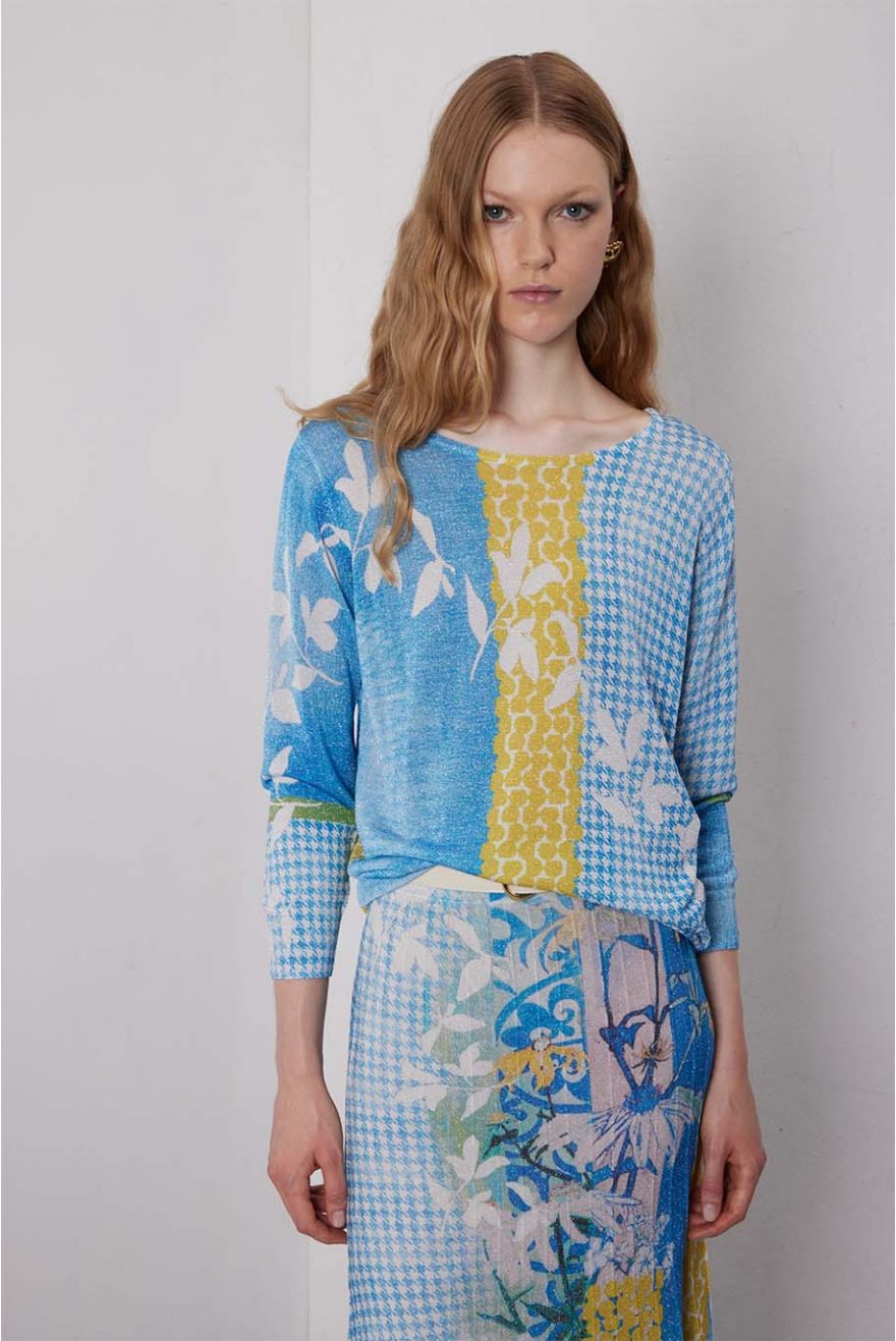 Pull Girocollo manica 3/4 pattern Delavè Double use