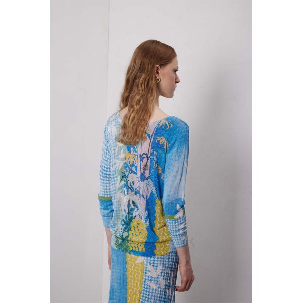 Pull Girocollo manica 3/4 pattern Delavè Double use