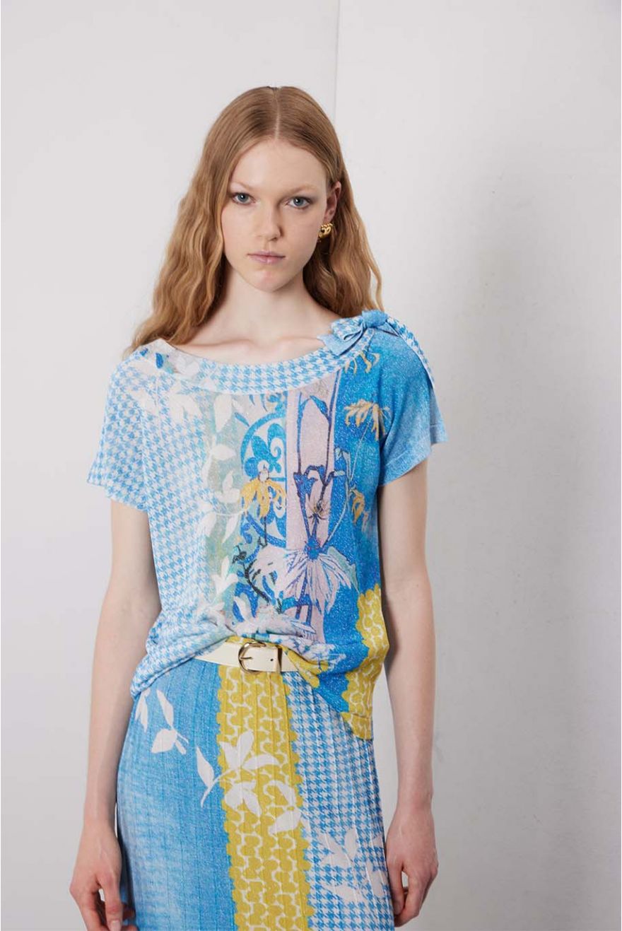 Maglia manica corta con fiocco stampa Delavè