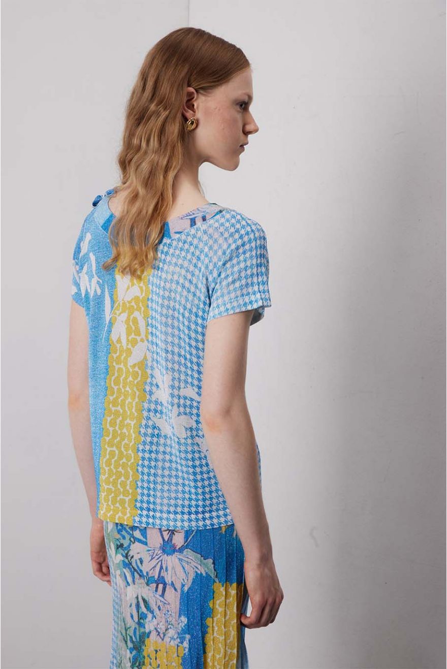 Maglia manica corta con fiocco stampa Delavè