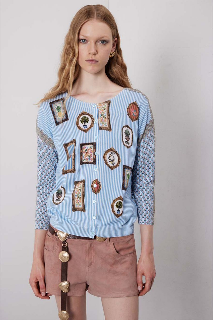 Cardigan manica 3/4 con stampa Country