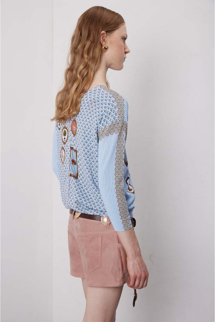 Cardigan manica 3/4 con stampa Country