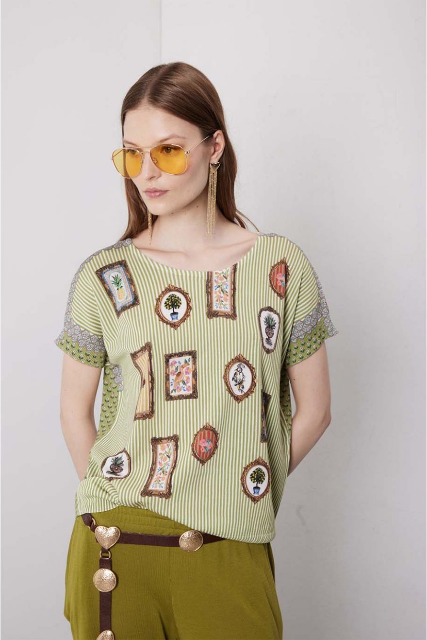 Kimono manica corta over con stampa Country