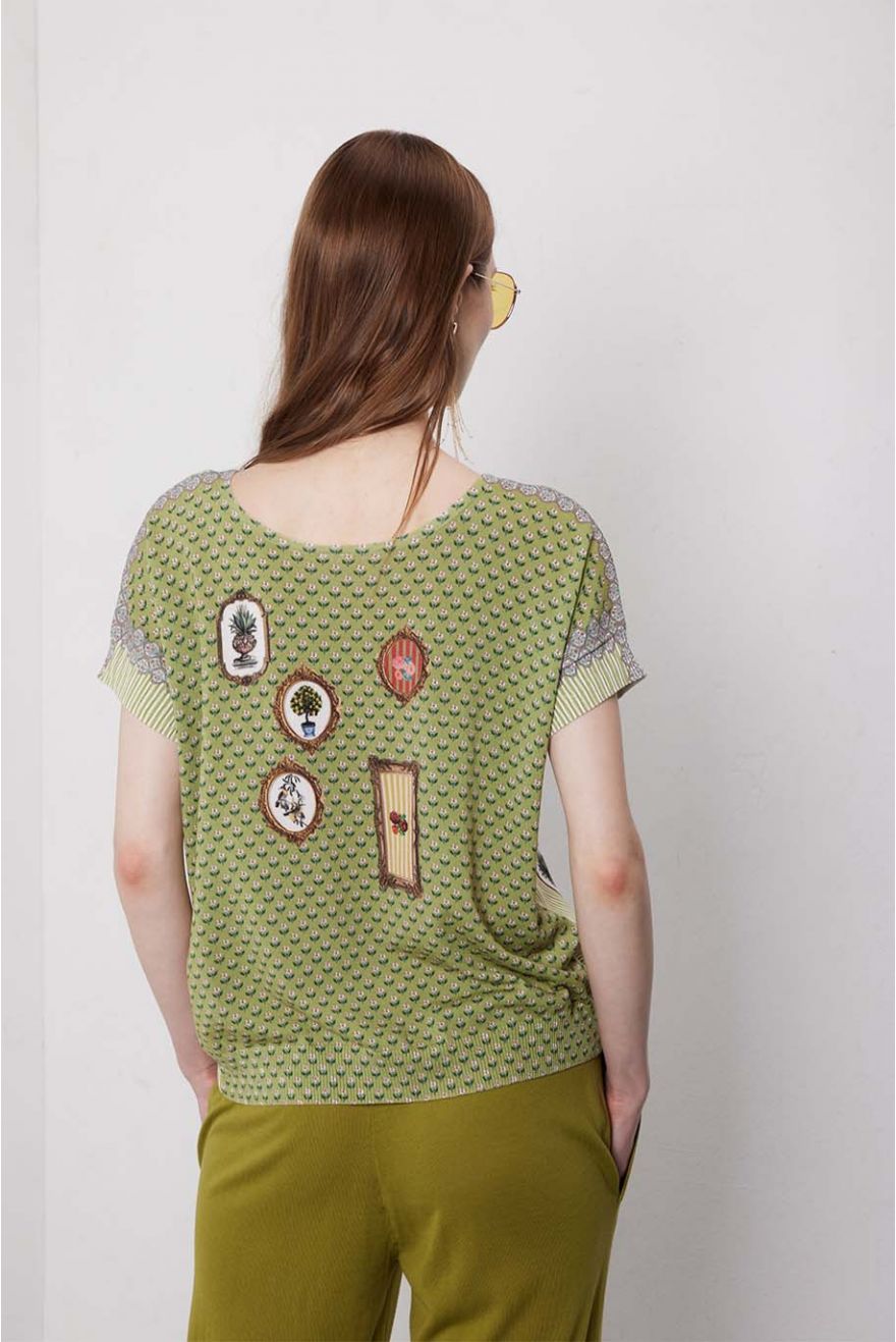 Kimono manica corta over con stampa Country