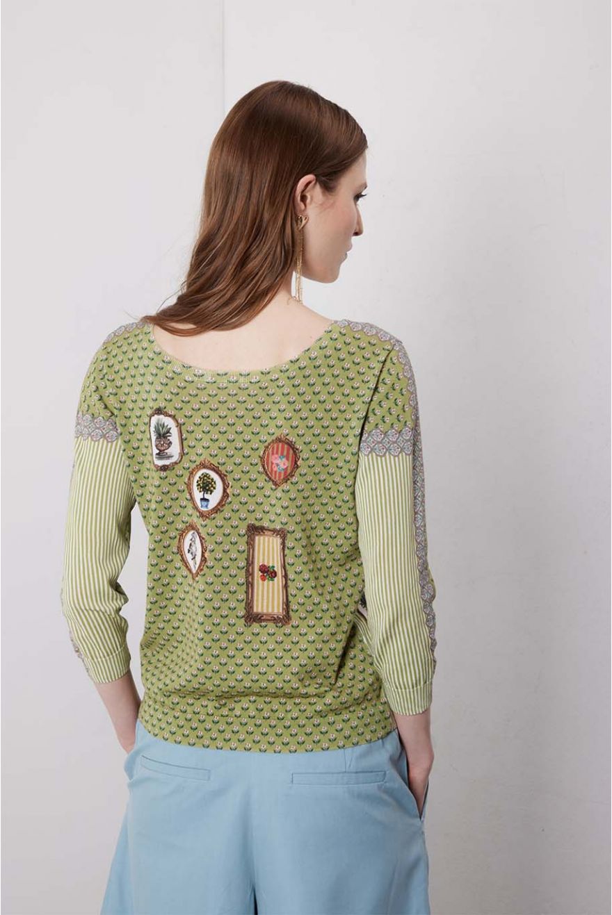 Maglia girocollo manica 3/4 con stampa Country