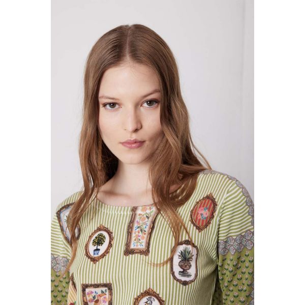 Maglia girocollo manica 3/4 con stampa Country