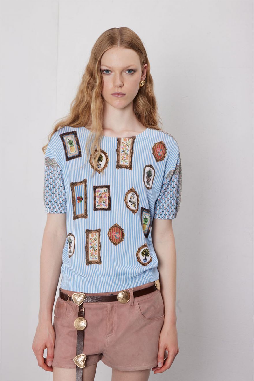 Maglia girocollo over con manica corta stampa Country