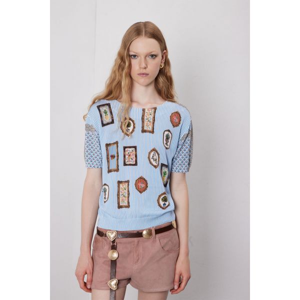 Maglia girocollo over con manica corta stampa Country