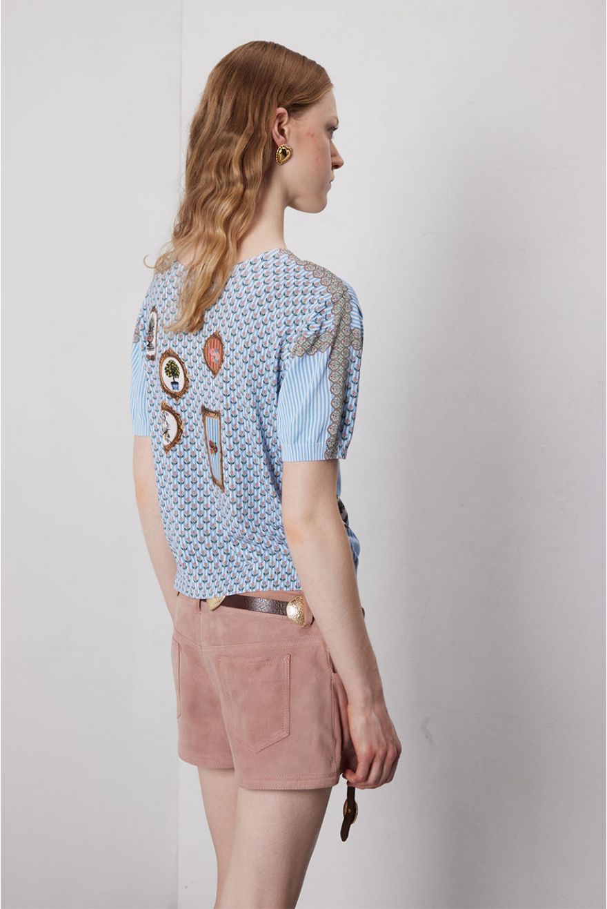 Maglia girocollo over con manica corta stampa Country