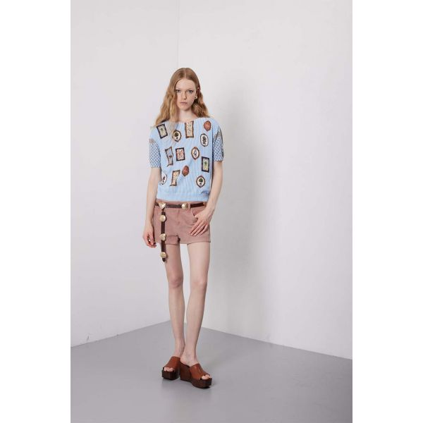 Cropped Oversized Crew-Neck Sweater with Country Print